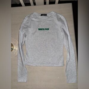 White Fox Love Addiction Long Sleeve Baby Tee in Gray